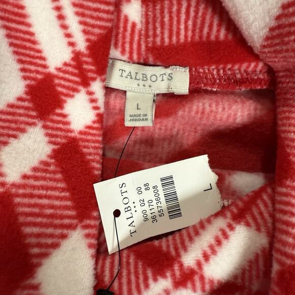 NWT Talbots Cowl Neck Sweater Red White Plaid Pullover Fleece Women's Size L - Picture 3 of 7